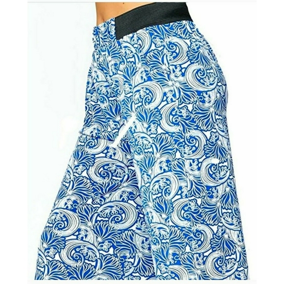 PRINT PALAZZO PANTS--ONE SIZE-BLUE/WHITE - Picture 2 of 2